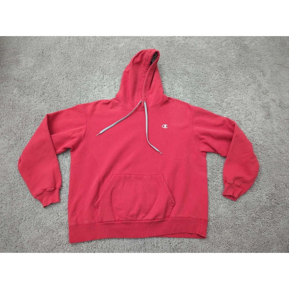 Champion Hoodie Mens XL Red Pullover Sweatshirt Drawstring Eco Authentic